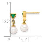 14K White Round Freshwater Cultured Pearl/.02 carat Diamond/Trillion Emerald Dangle Post Earrings - Image 3