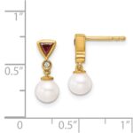 14K White Round Freshwater Cultured Pearl/.02 carat Diamond/Trillion Ruby Dangle Post Earrings - Image 3
