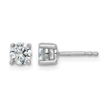14k White Gold 7/8 carat Lab Grown Diamond VS/SI+ G+ Round Complete Four Prong Heavyweight Stud Earrings