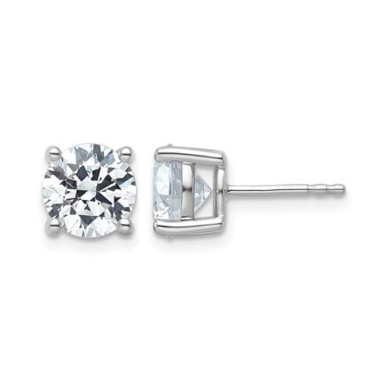 14k White Gold 4 carat Certified Lab Grown Diamond VS+ F+ Round Complete Four Prong Lightweight Stud Earrings