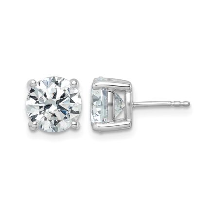 14k White Gold 5 carat Lab Grown Diamond VS/SI+ G+ Round Complete Four Prong Heavyweight Stud Earrings