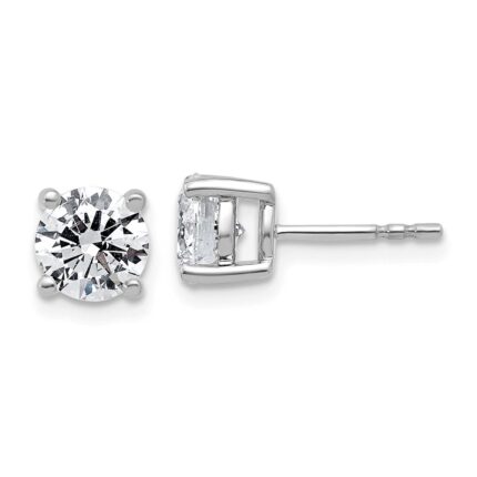 14k White Gold 2 carat Lab Grown Diamond VS/SI+ G+ Round Complete Four Prong Lightweight Stud Earrings