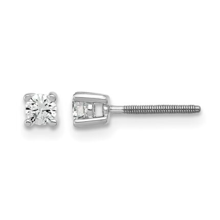 14k White Gold 1/5 carat Certified Lab Grown Diamond VS+ F+ Round Complete Four Prong Screwback Heavyweight Stud Earrings