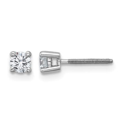14k White Gold 1/3 carat Lab Grown Diamond VS+ F+ Round Complete Four Prong Screwback Heavyweight Stud Earrings