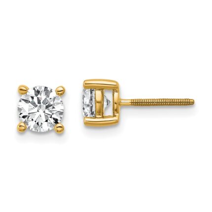 18k 1 carat Lab Grown Diamond VS+ F+ Round Complete Four Prong Screwback Stud Earrings