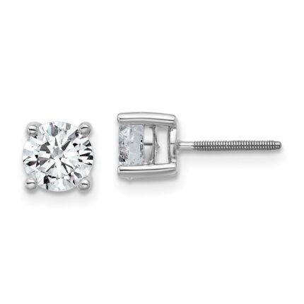 18k White Gold 1/2 carat Certified Lab Grown Diamond VS+ F+ Round Complete Four Prong Screwback Stud Earrings