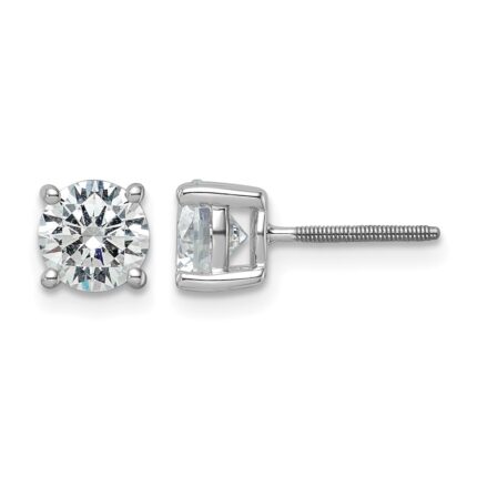 14k White Gold 7 carat Lab Grown Diamond VS/SI+ G+ Round Complete Four Prong Screwback Heavyweight Stud Earrings