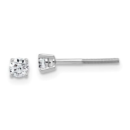 14k White Gold 1/4 carat Lab Grown Diamond VS/SI+ G+ Round Complete Four Prong Lightweight Screwback Stud Earrings