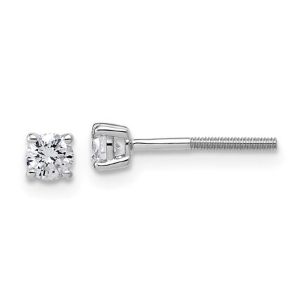 14k White Gold 1/3 carat Lab Grown Diamond VS/SI+ G+ Round Complete Four Prong Lightweight Screwback Stud Earrings