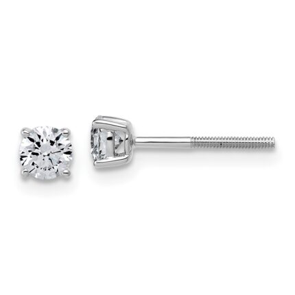 14k White Gold 1/2 carat Lab Grown Diamond VS/SI+ G+ Round Complete Four Prong Lightweight Screwback Stud Earrings