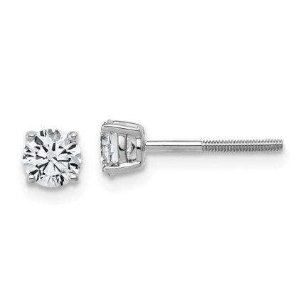 14k White Gold 5/8 carat Lab Grown Diamond VS+ F+ Round Complete Four Prong Lightweight Screwback Stud Earrings