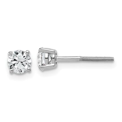 14k White Gold 3/4 carat Lab Grown Diamond VS+ F+ Round Complete Four Prong Lightweight Screwback Stud Earrings