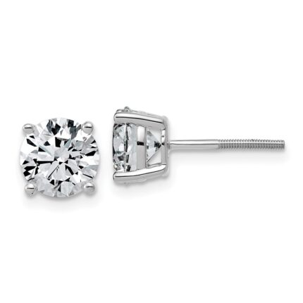 14k White Gold 3 carat Lab Grown Diamond VS/SI+ G+ Round Complete Four Prong Lightweight Screwback Stud Earrings