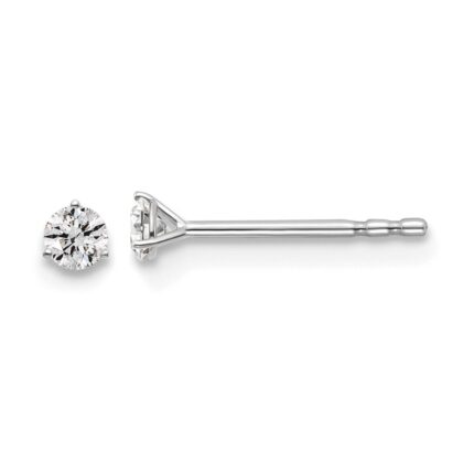 18k White Gold 1/10 carat Lab Grown Diamond VS+ F+ Round Complete Three Prong Stud Earrings
