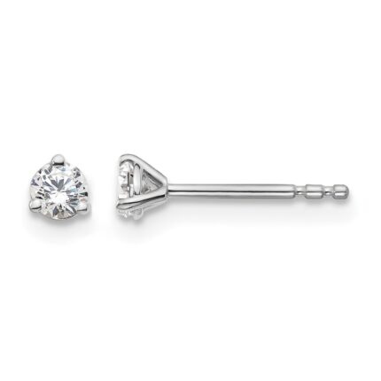 14k White Gold 1/5 carat Certified Lab Grown Diamond VS+ F+ Round Complete Three Prong Stud Earrings