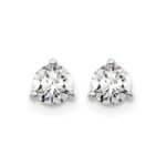 14k White Gold 1/2 carat Lab Grown Diamond VS/SI+ G+ Round Complete Three Prong Stud Earrings - Image 3