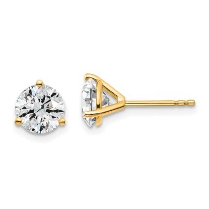 18k 2 carat Lab Grown Diamond VS+ F+ Round Complete Three Prong Stud Earrings