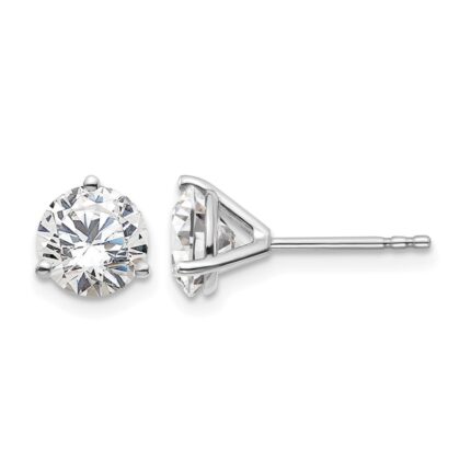 14k White Gold 2 carat Lab Grown Diamond VS/SI+ G+ Round Complete Three Prong Stud Earrings