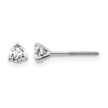 14k White Gold 1/4 carat Certified Lab Grown Diamond VS+ F+ Round Complete Three Prong Screwback Stud Earrings