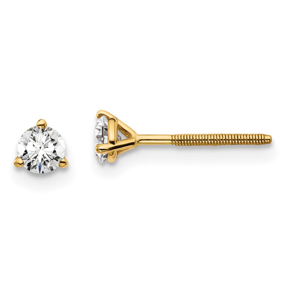 EM1007S-033-8YAA.jpg 18k 1/3 carat Lab Grown Diamond VS+ F+ Round Complete Three Prong Screwback Stud Earrings - Image 1