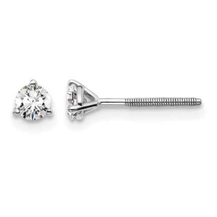 14k White Gold 1/3 carat Certified Lab Grown Diamond VS+ F+ Round Complete Three Prong Screwback Stud Earrings