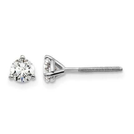 14k White Gold 1/2 carat Lab Grown Diamond VS+ F+ Round Complete Three Prong Screwback Stud Earrings
