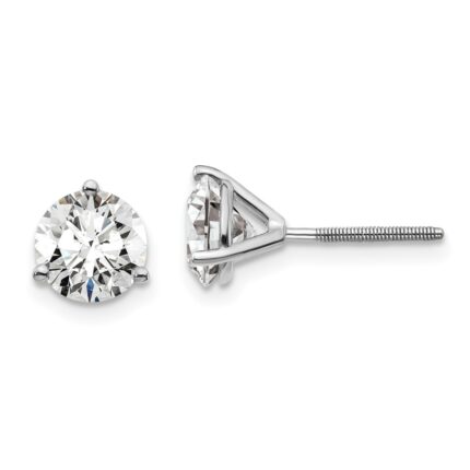 18k White Gold 5 carat Certified Lab Grown Diamond VS+ F+ Round Complete Three Prong Screwback Stud Earrings