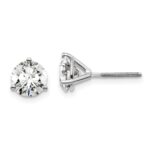 18k White Gold 2 1/2 carat Lab Grown Diamond VS+ F+ Round Complete Three Prong Screwback Stud Earrings