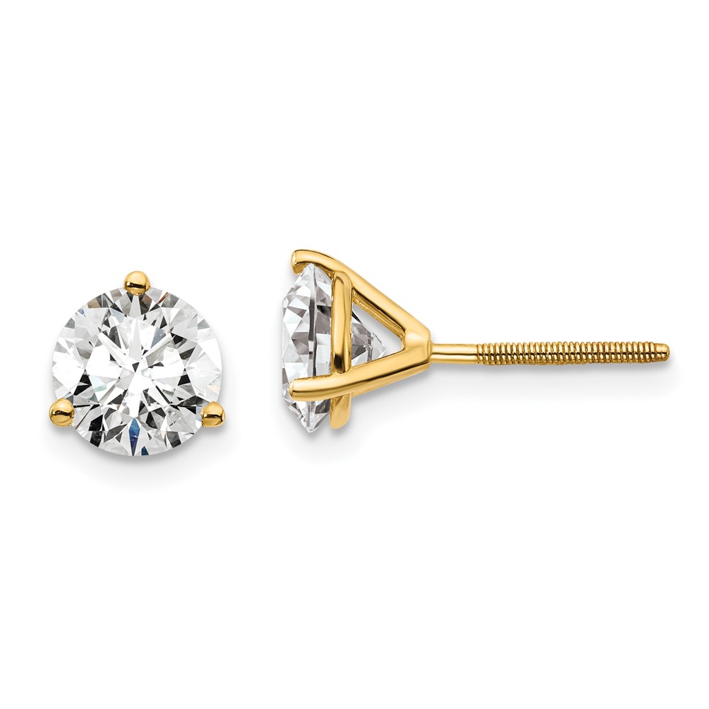 EM1007S-200-8YAA-13.jpg 18k 6 carat Certified Lab Grown Diamond VS+ F+ Round Complete Three Prong Screwback Stud Earrings - Image 1
