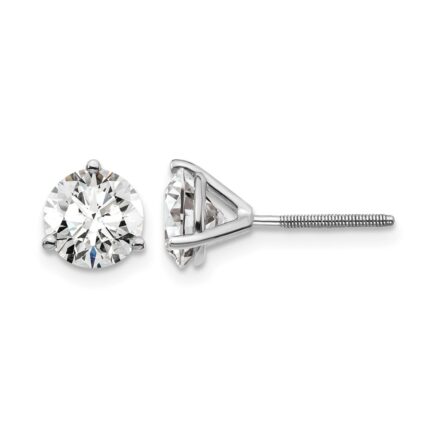 14k White Gold 2 carat Lab Grown Diamond VS+ F+ Round Complete Three Prong Screwback Stud Earrings