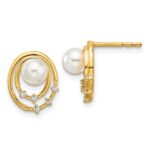 14K Polished 1/20 carat Diamond and White Freshwater Cultured Pearl Ovals Drop Post Earrings