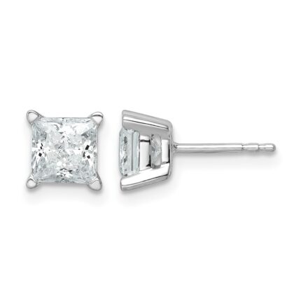14k White Gold 2 carat Certified Lab Grown Diamond VS/SI+ G+ Princess Complete Four Prong Stud Earrings