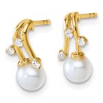 14K Polished 1/10 carat Diamond and White Freshwater Cultured Pearl Drop Post Earrings - Image 2