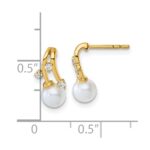 14K Polished 1/10 carat Diamond and White Freshwater Cultured Pearl Drop Post Earrings - Image 3