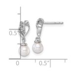 14K White Gold Polished 1/15 carat Diamond and White Freshwater Cultured Pearl Dangle Post Earrings - Image 3
