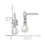 14K White Gold Polished 1/10 carat Diamond and White Freshwater Cultured Pearl Drop Post Earrings - Image 3