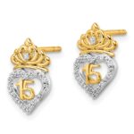 14K Two-tone Polished Diamond Quinceanera Heart/Crown Post Earrings - Image 2
