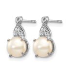 14k White Gold 6mm June/Freshwater Cultured Pearl and Diamond Post Earrings - Image 2