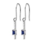 14k White Gold 4x3mm Emerald-cut Sapphire and Diamond Dangle Shepherd Hook Earrings - Image 2