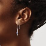 14k White Gold 4x3mm Emerald-cut Sapphire and Diamond Dangle Shepherd Hook Earrings - Image 3
