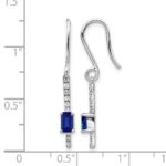 14k White Gold 4x3mm Emerald-cut Sapphire and Diamond Dangle Shepherd Hook Earrings - Image 4