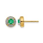14k 4.1mm Round Emerald and Diamond Halo Post Earrings