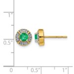 14k 4.1mm Round Emerald and Diamond Halo Post Earrings - Image 4