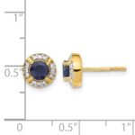 14k 4.5mm Round Sapphire and Diamond Halo Post Earrings - Image 4