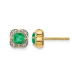 14k 4.5mm Round Emerald and Diamond Fancy Square Post Earrings