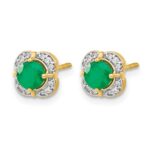 14k 4.5mm Round Emerald and Diamond Fancy Square Post Earrings - Image 2