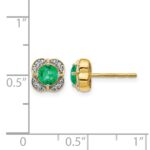 14k 4.5mm Round Emerald and Diamond Fancy Square Post Earrings - Image 4