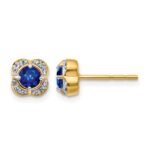 14k 4.1mm Round Sapphire and Diamond Fancy Square Post Earrings