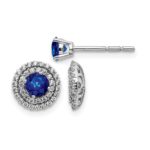 14k White Gold Double Row Diamond Halo Jackets and 4mm Sapphire Stud Earrings
