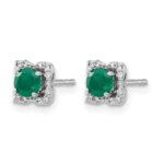 14k White Gold Diamond Square Jackets and 4mm Emerald Stud Earrings - Image 2